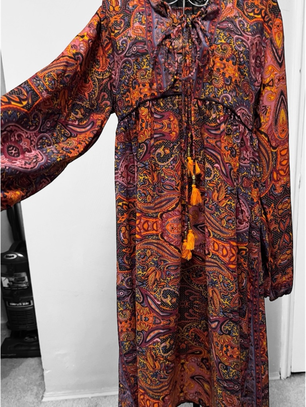 New Karma Highway Bohemian Purple Paisley Dress with Tassels, One Size Fits Most